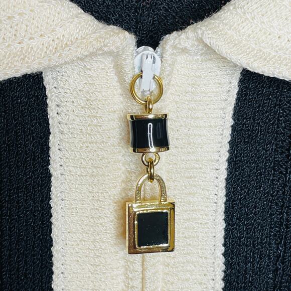 St John Collection Vintage 90s Cream Black Logo Zip Pull Sweater Cardigan SP - Picture 3 of 9